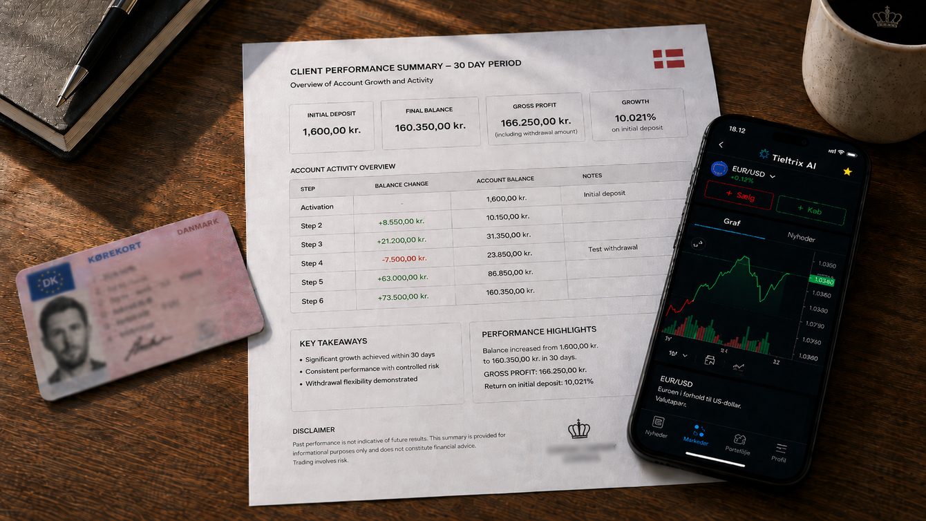 Forløbet i vores testkonto over 30 dage